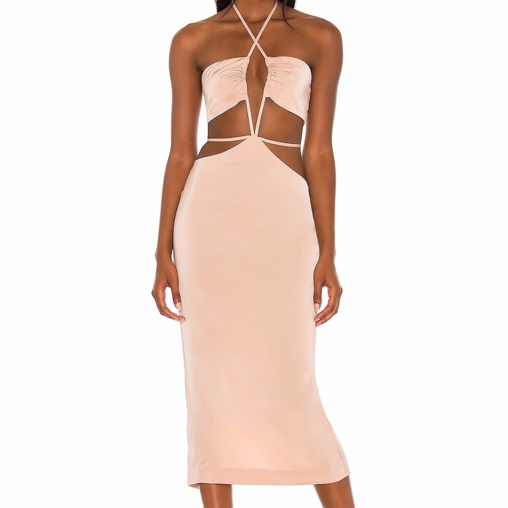 H:ours Enza Nude Cutout Midi Sexy New Year Holiday Dress XS